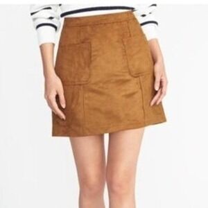 Old Navy Mini Skirt Copper Faux Suede A Line Size 8 Boho Western Casual Cocktail